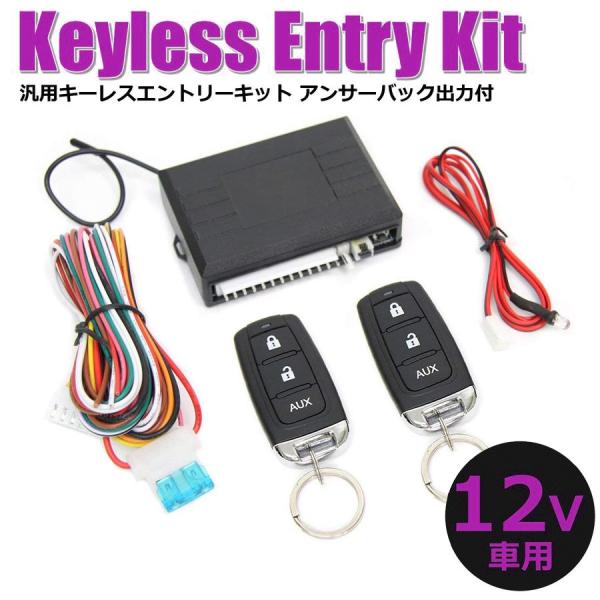 キーレス 後付け 12V 汎用 キーレスエントリーキット アンサーバック機能付 リモコン2個 ダミー セキュリティ LED 防犯対策 / 158-11  /【Buyee】