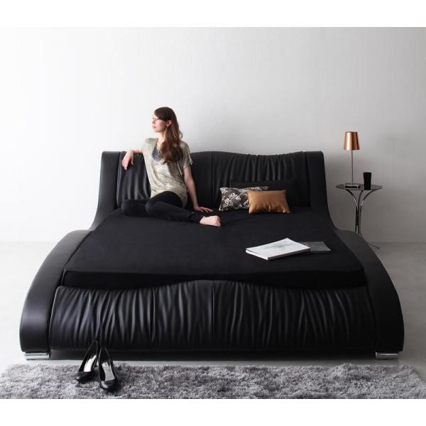 ダブルベッド 高級レザーベッド ブラック 黒 マットレス付き