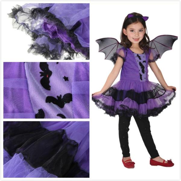 即納 ハロウィン衣装 コスプレ 子供 女の子 ワンピース コウモリ 魔女