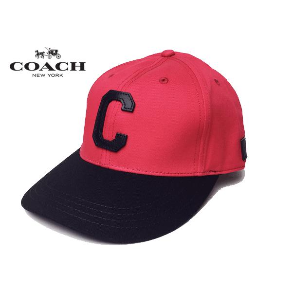 【残りわずか】 COACH コーチ キャップ F21011 RD BK レザーロゴタグ付き レッド 帽子