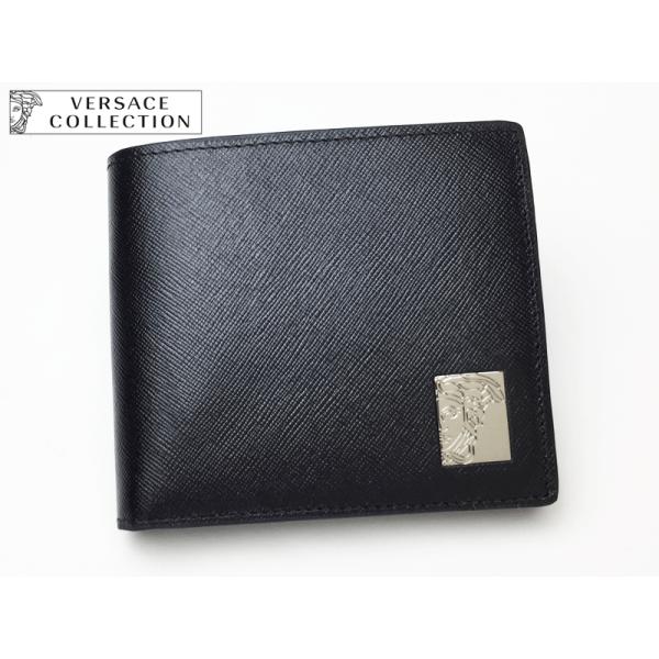 VERSACE ブラックレザー 二つ折り財布 （□新品同様□ VERSACE 