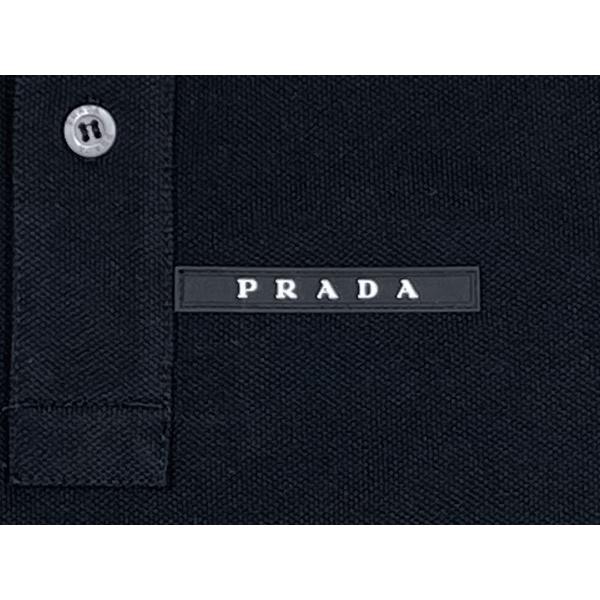 プラダ ポロシャツ PRADA SJN256 NERO ロゴタグ付き 襟袖赤白ライン