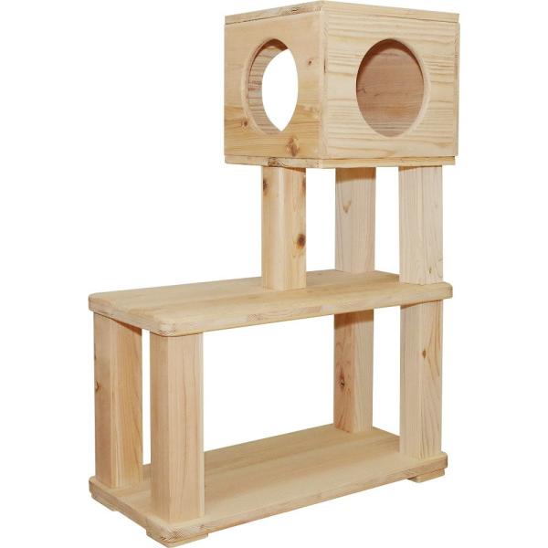 キャットタワー 木製 杉にゃん 据え置き ぷち2段BOX 全高103cm
