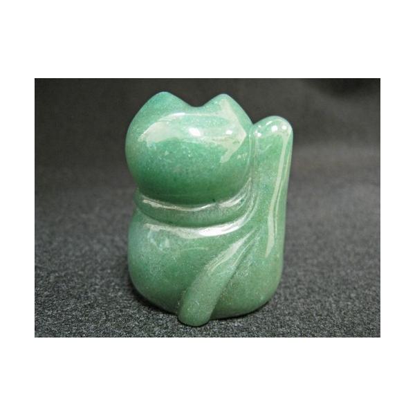 招き猫 アベンチュリン インド翡翠 右手 グリーン ネコ 天然石