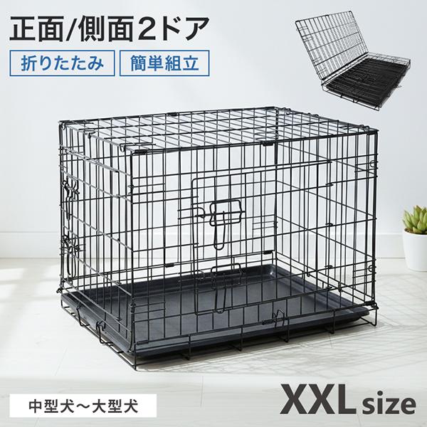 ケージ犬ペットケージ2ドアトレー付き屋根付きペットサークル
