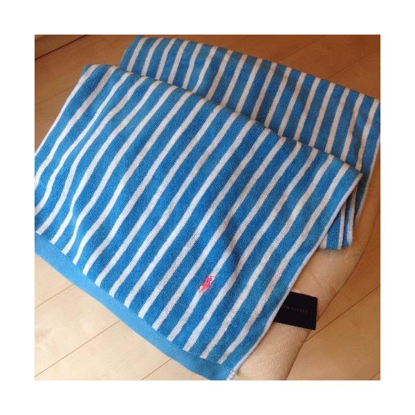 ラルフローレン　タオルケット ブルー　ストライプ Ralph Lauren HOME ラルフローレン ホーム BIGポニー刺繍 ハーフ