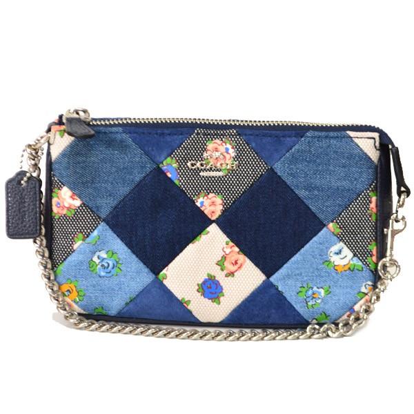 コーチ マルチポーチ COACH パッチワーク デニム レザー フローラル 花