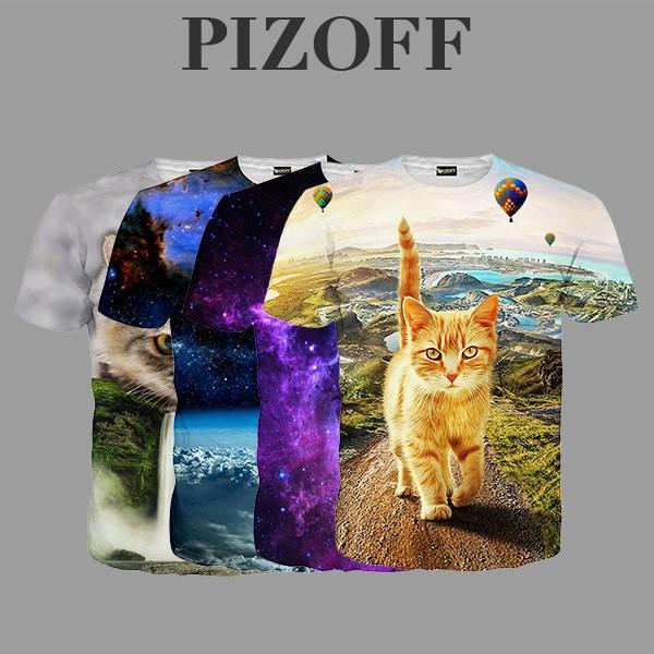 ピゾフ)Pizoff メンズ 半袖 Tシャツ 猫柄 滝柄 迫力 カッコいい 面白