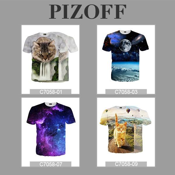 ピゾフ)Pizoff メンズ 半袖 Tシャツ 猫柄 滝柄 迫力 カッコいい 面白