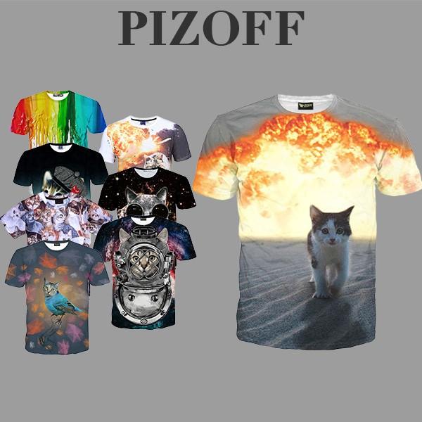 ピゾフ)Pizoff メンズ Tシャツ 夏物 丸首半袖 高品質 ネコ柄