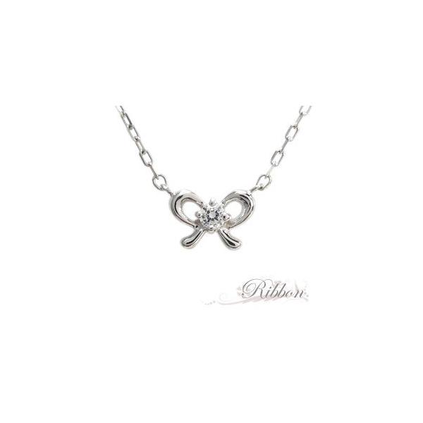 ダイヤモンド ネックレス リボン 18金 一石 プチネックレス /【Buyee 