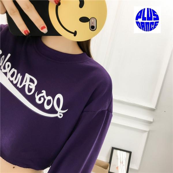ダンス トップス ショート丈 クロップ丈 パープル 紫 Tシャツ