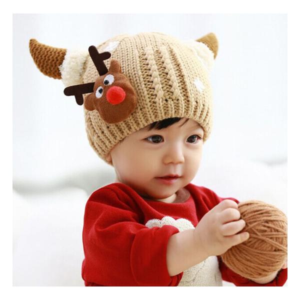 ベビーニット帽 トナカイ 雪モチーフ ツノ付き クリスマス 子供 男女