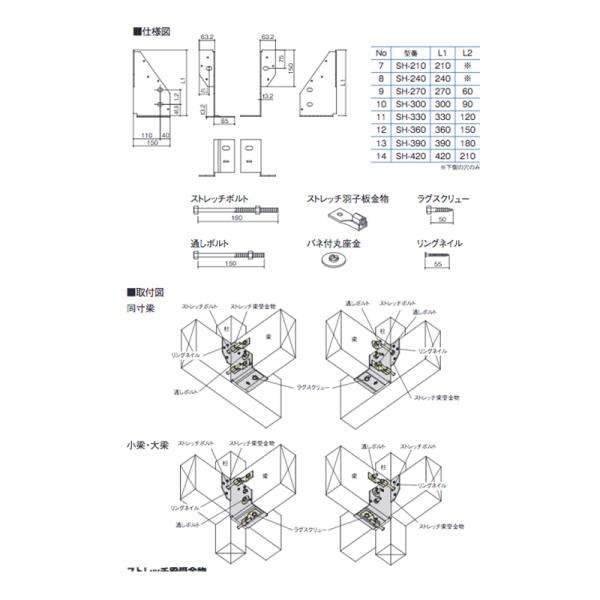 代引不可】【6組】ストレッチ梁受金物 SH-420 [横架材と柱、あるいは横