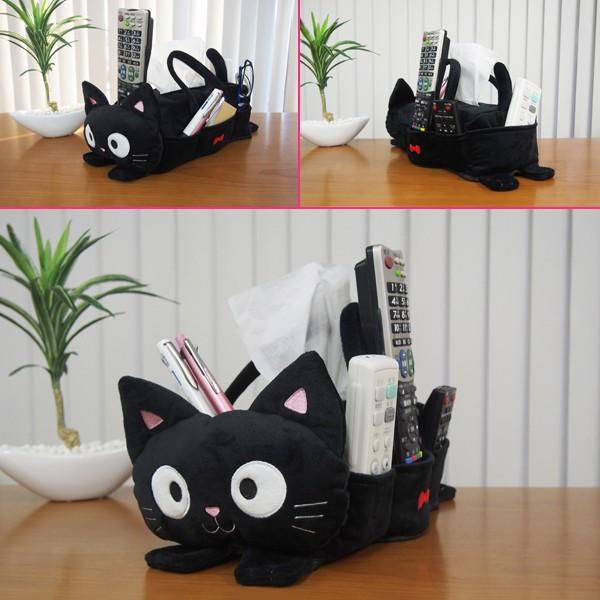 ポケットだらけの黒ねこティッシュBOXカバー(黒猫,黒ネコ,小物収納