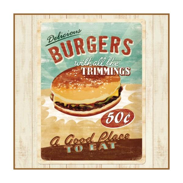デザイン看板A4】スマイルマーク ハンバーガー☆アメリカン雑貨ブリキ 