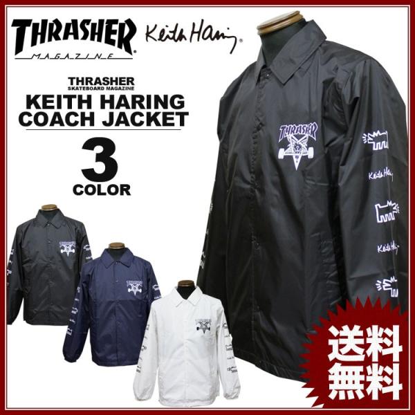 SALE スラッシャー THRASHER コーチジャケット Keith Haring SKATE GOAT COACH JACKET キースへリング  ブラック 黒 ネイビー ホワイト 白 メンズ レディース /【Buyee】