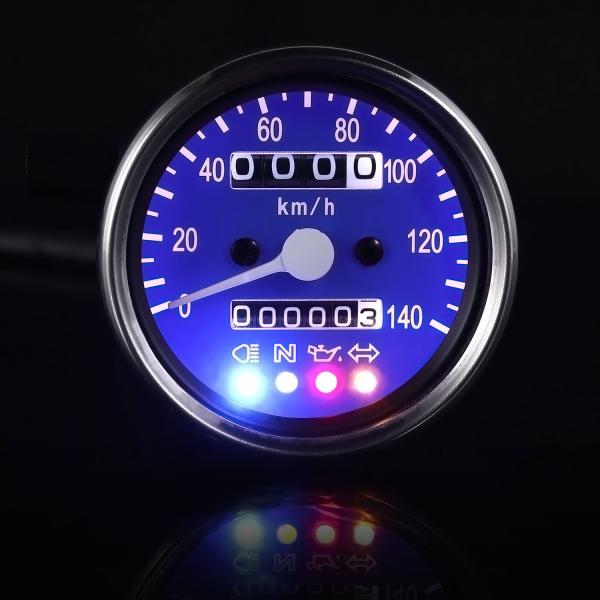 バイク用 機械式 LED ミニ スピードメーター 140km/h 60mm ブルー 汎用 