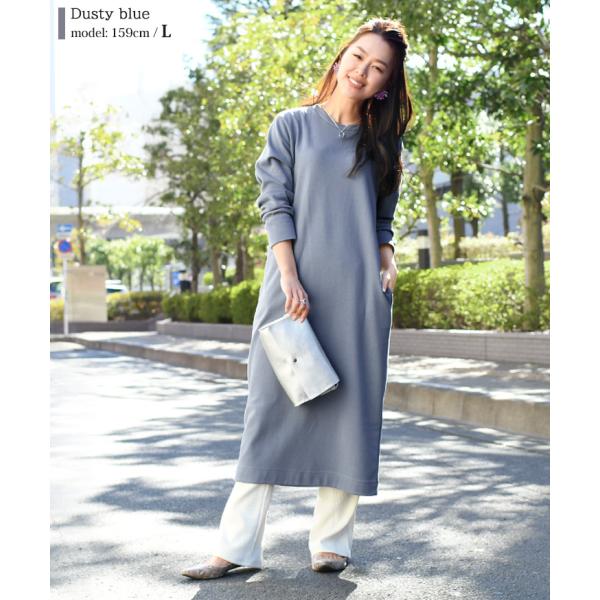 ワンピース レディース ファッション 20代 30代 40代 50代 スカート 女性 カジュアル 秋 春 スウェットワンピ ラウンドネック 長袖 ミディ丈 春秋 ワンピース レディース 春 秋 長袖 ロングワンピース スカート