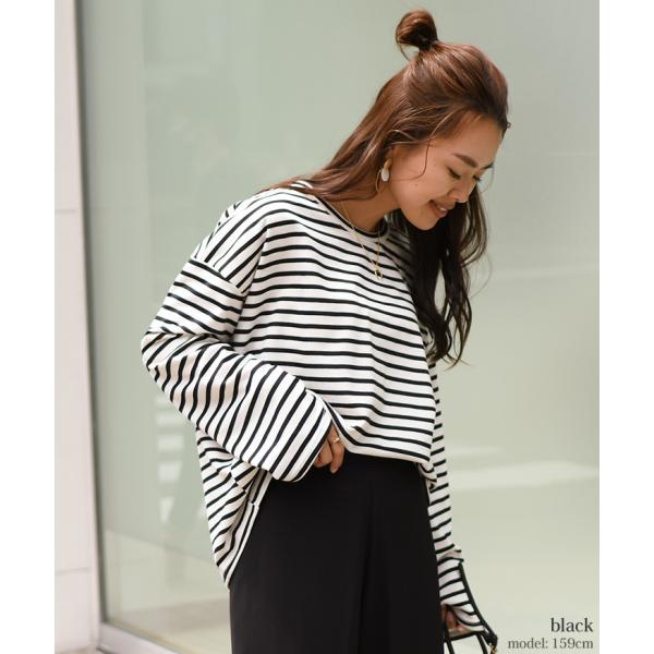 ボーダー カットソー レディース 秋 長袖 Tシャツ ロンT