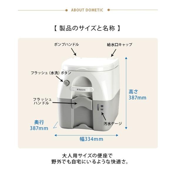 ポータブル水洗トイレ フラッシュボタン式 ドメティック Lタイプ 18.9L