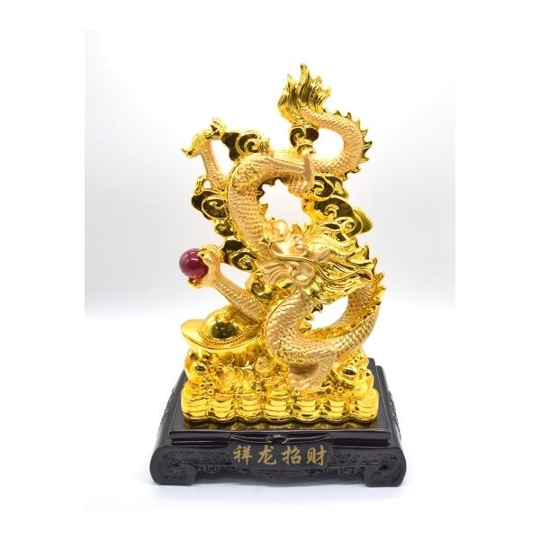 辰 龍の置物 8の字龍 金色 重ね8 樹脂製 48cm 8型 竜 如意宝珠 招財進
