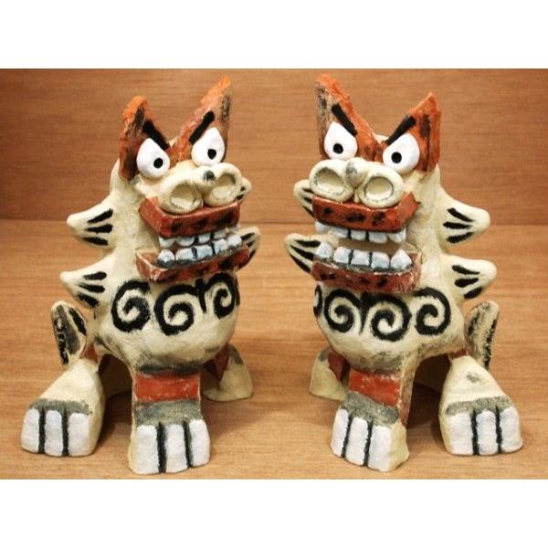 //城間シーサー工房//　漆喰/赤瓦シーサー ペアSS　イエロー 城間シーサー工房// 漆喰/赤瓦シーサー ペアSS イエロー