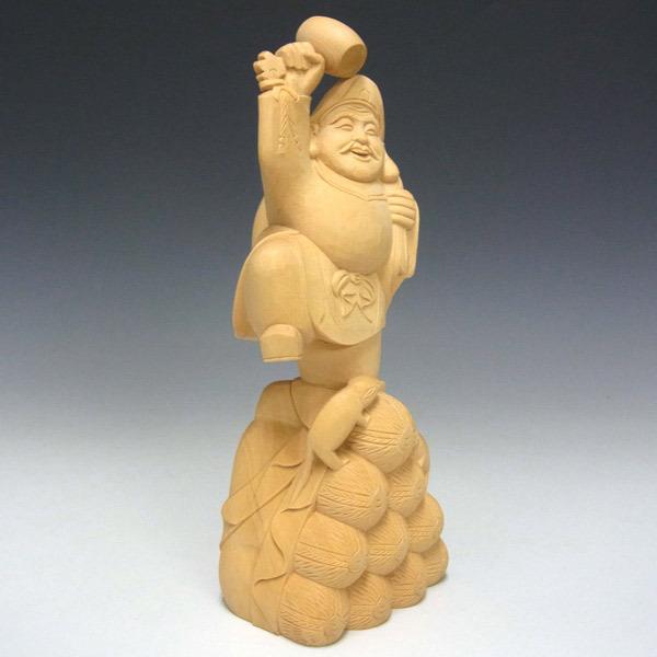 【月末セール・新品】大黒天　台付き　木地彫り　総高さ約11㎝　大黒様　大黒天 楠木地彫 大黒天 金泥書 高台付 1.8寸～3.0寸 | 激安仏壇仏具の