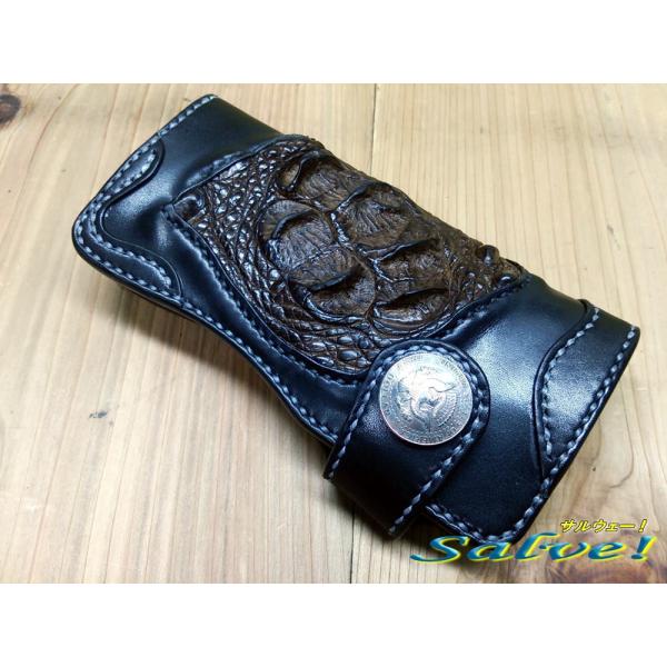 総手縫い 長財布 ロングウォレット 財布 栃木レザー クロコダイル ケネディーイーグル コンチョ パンク ロック バイカー バイカーズウォレット  アメカジ /【Buyee】