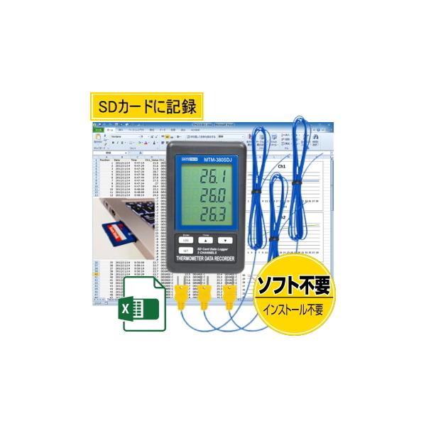 サトテック 3chデータロガー温度計 MTM-380SDJ K熱素線センサが3本付