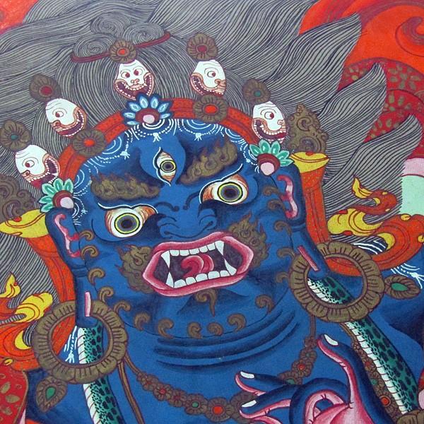 チベット仏教画】 仏画 「忿怒尊」 真筆 額付き 肉筆作品 密教