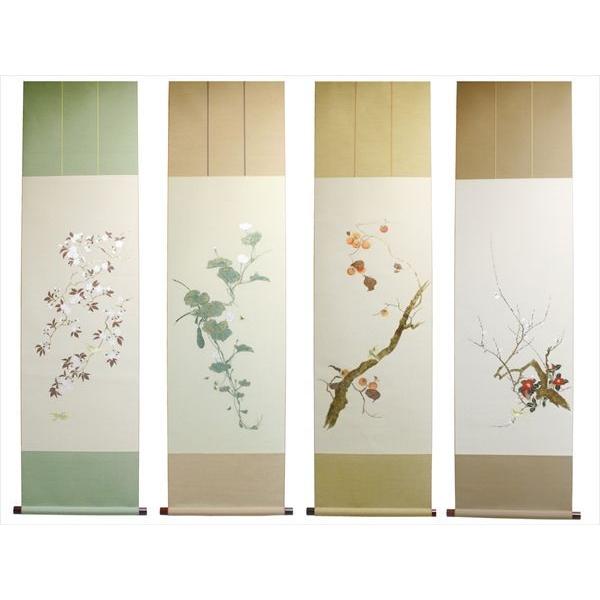 掛軸四季花鳥図金箔箔一金沢箔掛け軸インテリア/【Buyee】