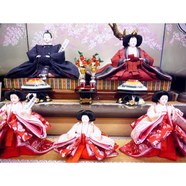 ひな人形セット 2体と飾り付き ひな人形☆二段五人飾り D1−35x2☆横幅105*奥行69