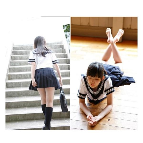 セーラー服 コスプレ jk制服 半袖 Mサイズ 定番襟ホワイト+青