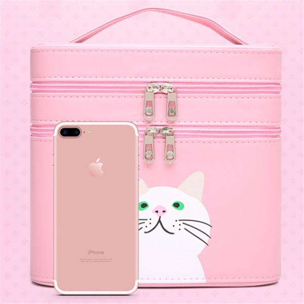 猫プリント 大容量メイクボックス コスメボックス ネイル プロ 美容 大