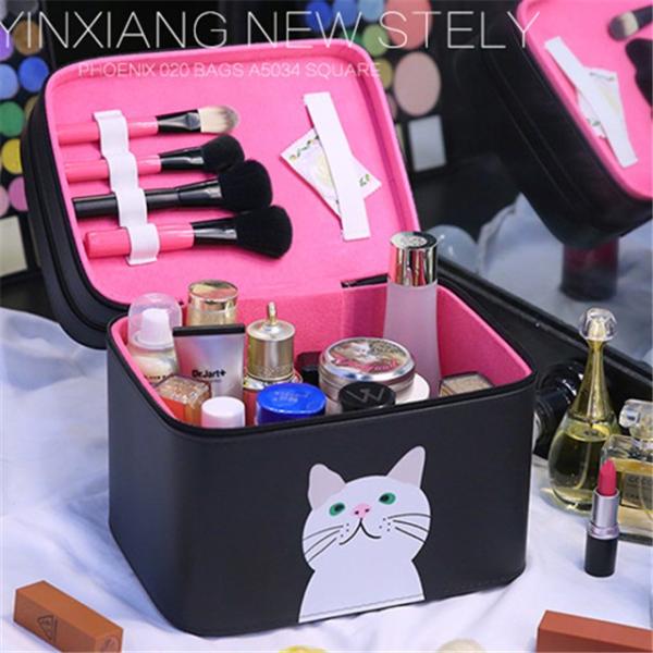 猫プリント 大容量メイクボックス コスメボックス ネイル プロ 美容 大