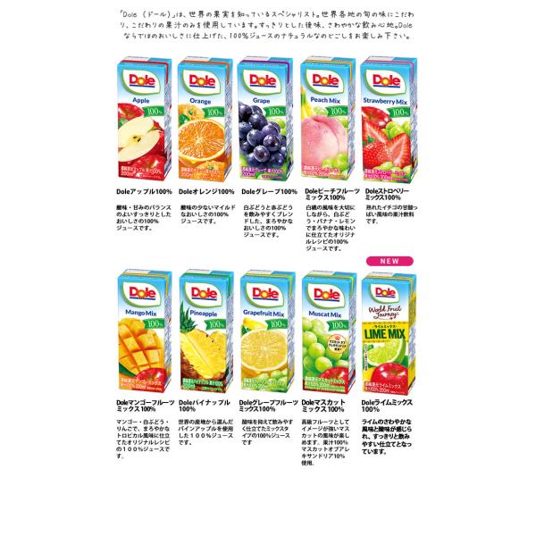 送料無料 Dole(ドール) 果汁100％ジュース200ml 6本単位で選べる4ケース分(72本) 欲張りチョイス！りんご オレンジ ぶどう パイン  ミックス 紙パック /【Buyee】