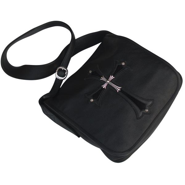 CHROME HEARTS LEATHER MESSENGER BAG W/CROSS クロムハーツ