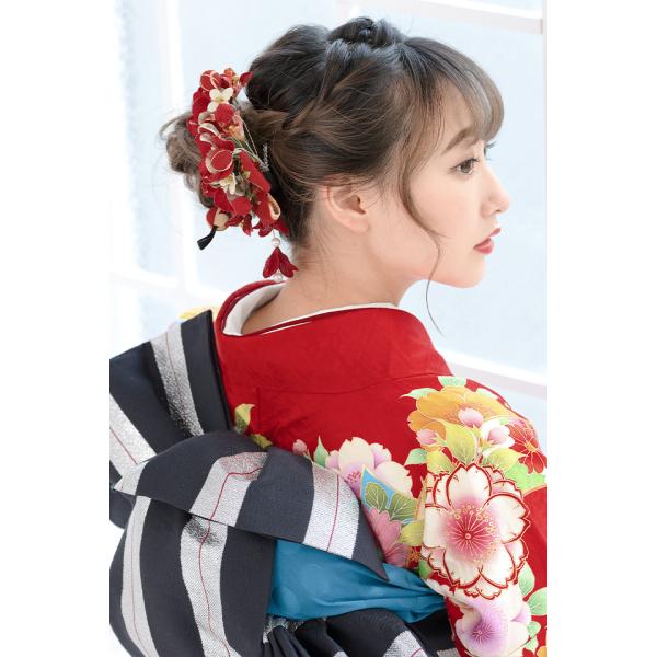 成人式髪飾り赤3点セット振袖卒業式袴花フラワー和柄リボンパール