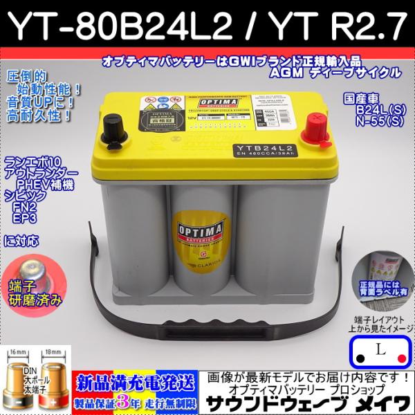 オプティマバッテリー イエロー OPTIMA ランエボX ランエボ10 純正