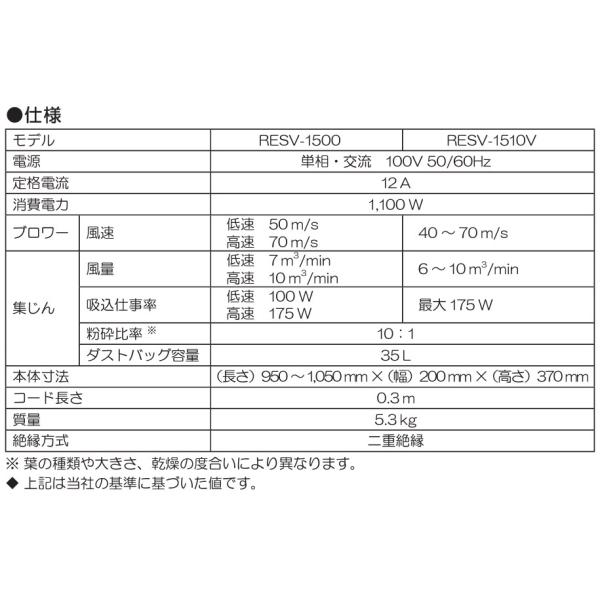 キョーセラ ブロワバキューム 落ち葉 掃除機 RESV-1500 ブロアー