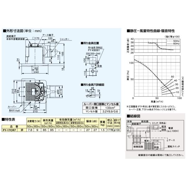 パナソニック ダクト用 換気扇 FY-17CR8 センサー 埋込寸法/177mm 低