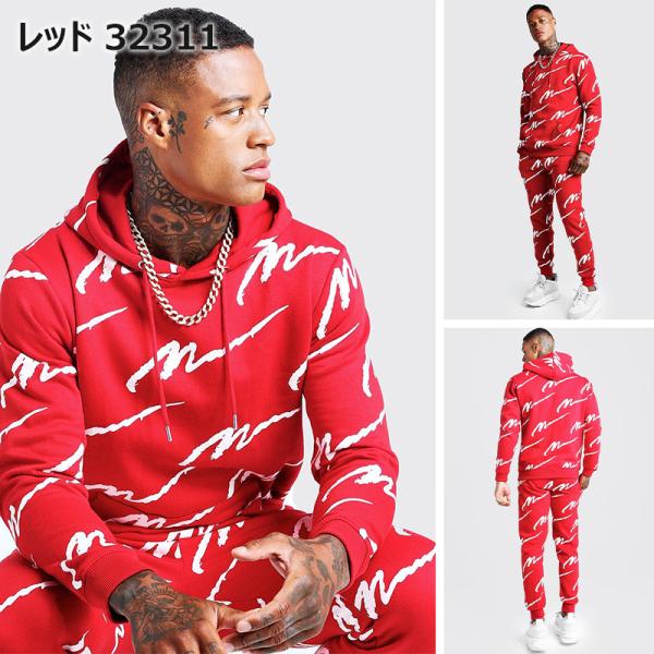 All over man online printed hooded tracksuit red