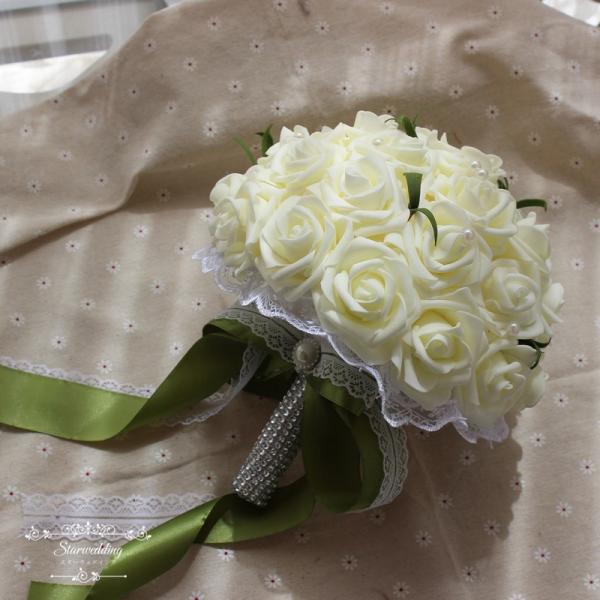 ウエディングブーケ 安い 結婚式 花嫁 ブーケ 白 ローズ 造花 花束