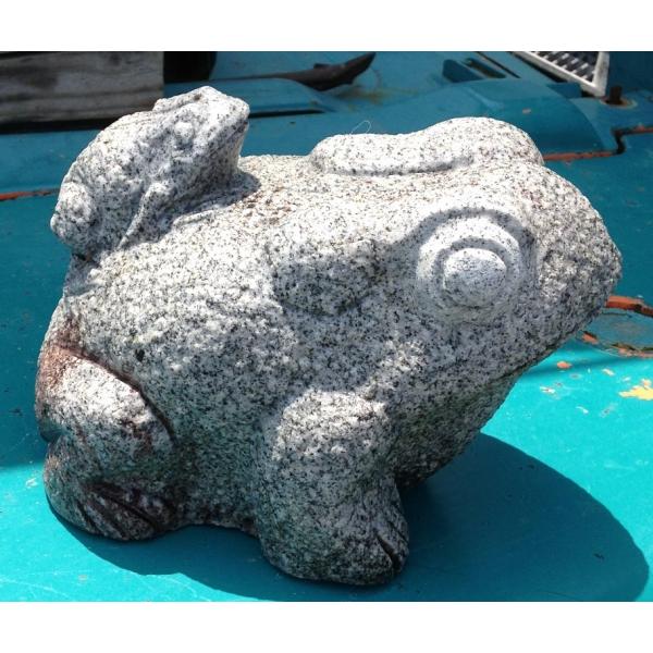蛙 親子かえる ７寸 白御影 石製品 インテリア置物 石材彫刻品 カエル