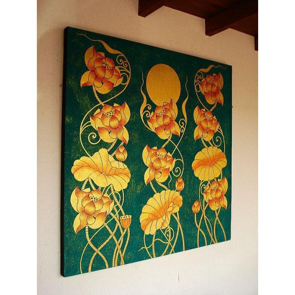 アジアンモチーフ絵画 アジアンアート オリエンタルモダン絵画 蓮 壁飾り アートフレーム