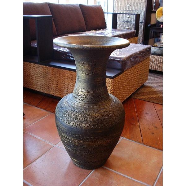 壺 焼き物 オブジェ タイ H６４ 陶器 アジアン 花器 花瓶 ツボ 玄関
