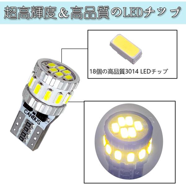 ホワイト 爆光 キャンセラー内蔵 LED T10 2個入り 3014LEDチップ18連 ポジション/ライセンスランプ/ナンバー灯/ルームランプ 12V  車用 /【Buyee】