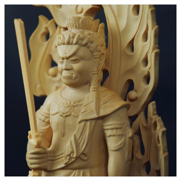 木彫り 仏像 不動明王 フィギュア 不動明王像 立像 仏教美術 置物 木彫