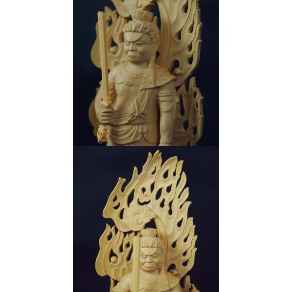 木彫り 仏像 不動明王 フィギュア 不動明王像 立像 仏教美術 置物 木彫